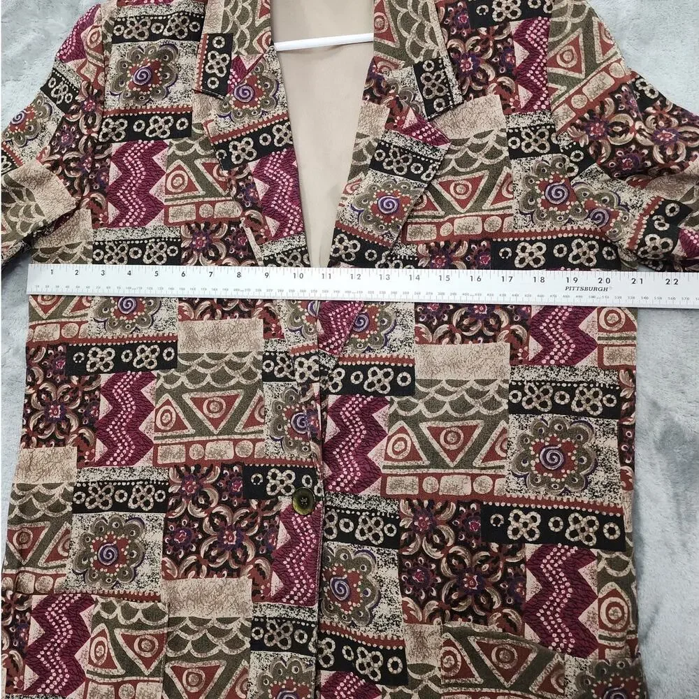 Vintage Briggs New York Blazer Women 10 Multicolor Geometric Aztec Single Button